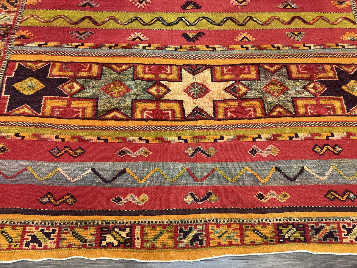 Unique Moroccan Rug 7x10, Room Sized Carpet, Red Orange Gray, Wool Oriental Striped Geometric Tribal Boho Rug, Flatweave with Raised Pile - Jewel Rugs, view 6
