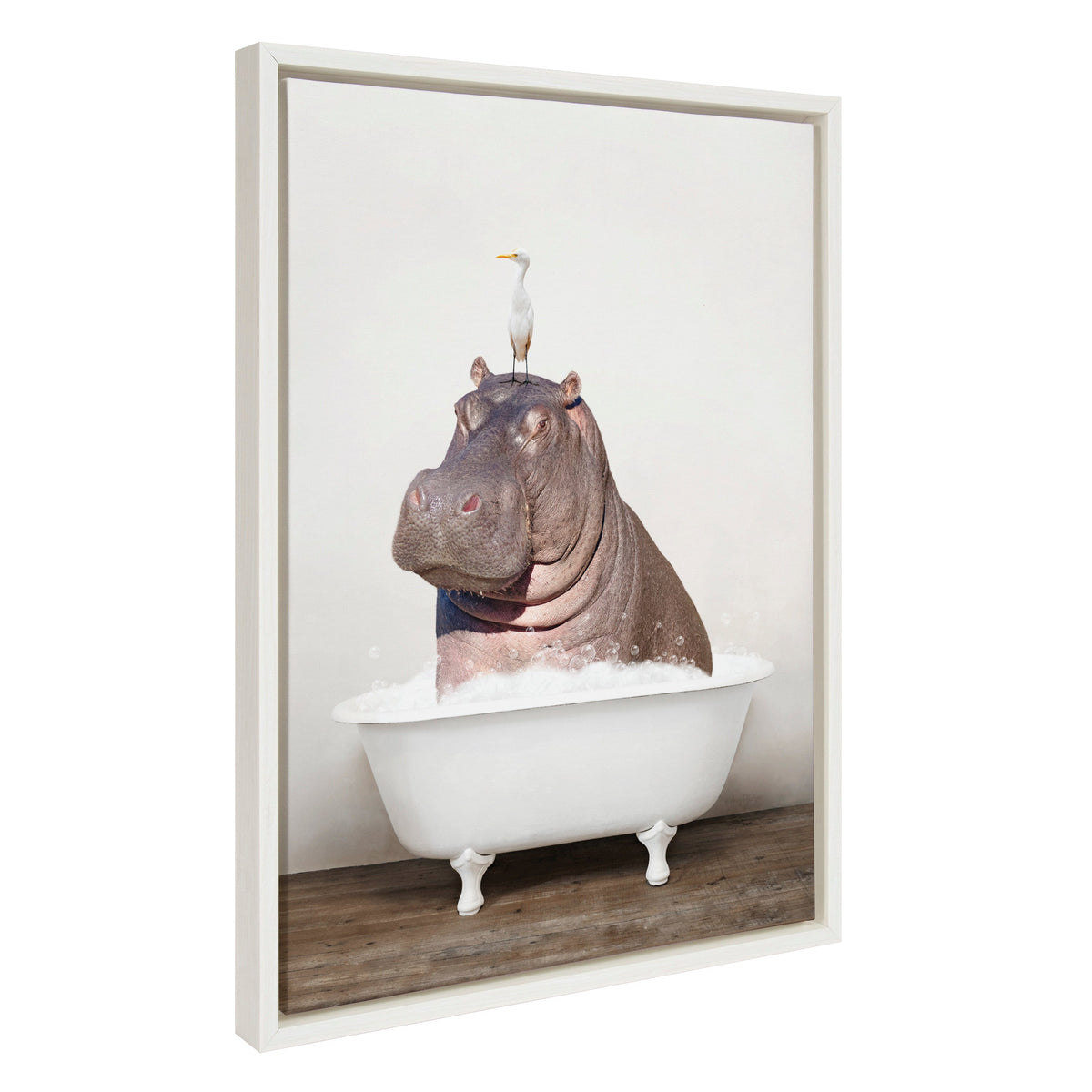 Sylvie Hippo and Bird in Rustic Bath Framed Canvas by Amy Peterson Art Studio