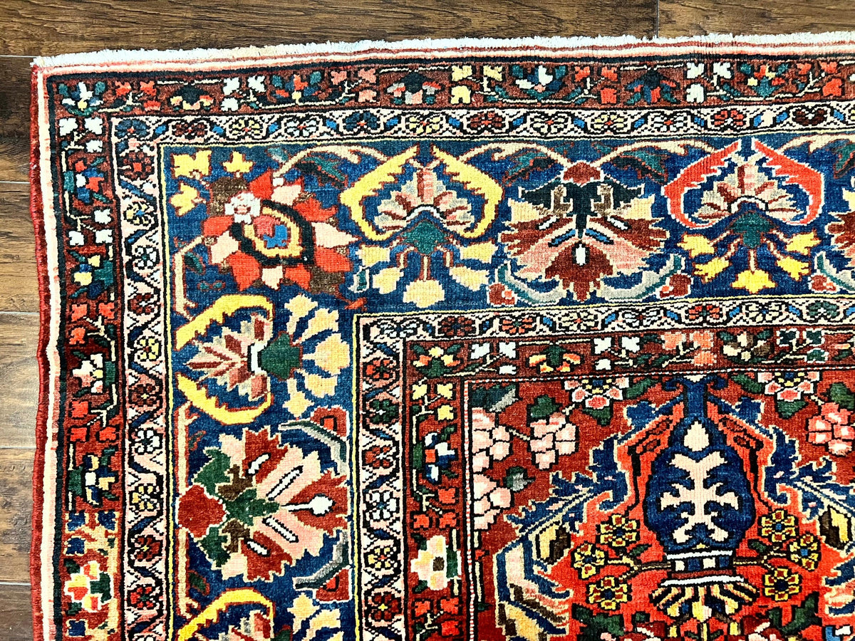 Large Persian Bakhtiari Rug 10x14, Rare Perisan Tribal Rug, Red Blue Ivory Multicolor, Hand Knotted, Semi Antique Carpet - Jewel Rugs, view 7