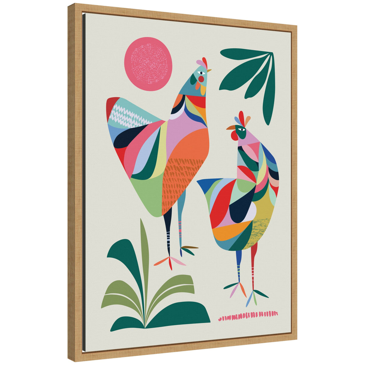 Whimsical Chickens by Rachel Lee 3 Birdies Studio Framed Canvas Wall Art Print