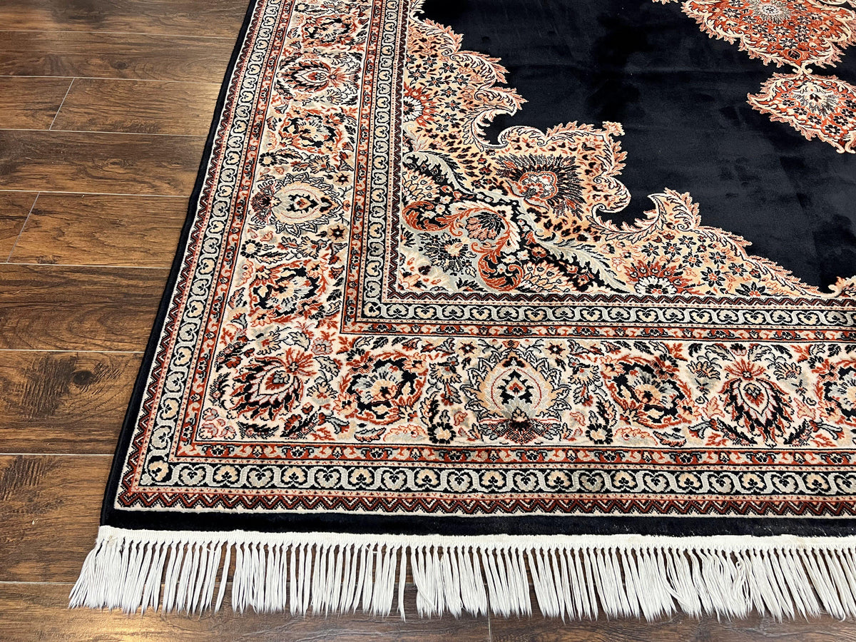 Karastan Rug 10x13, Karastan Ebony Kirman Rug, Room SIzed Wool Pile Vintage Karastan Carpet, Belgium Power Loomed Rug, Black Semi Open Field - Jewel Rugs, view 8