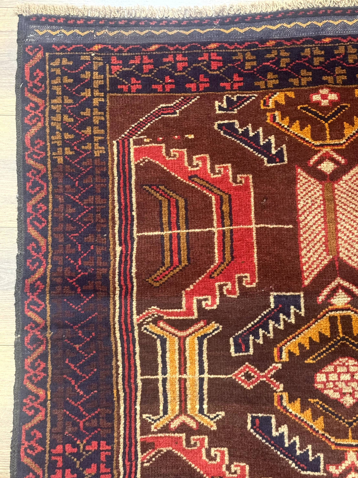 Afghan Rug 3x7, Maroon and Navy Blue, Balouch Carpet, Tribal Rug, New - Jewel Rugs, view 7