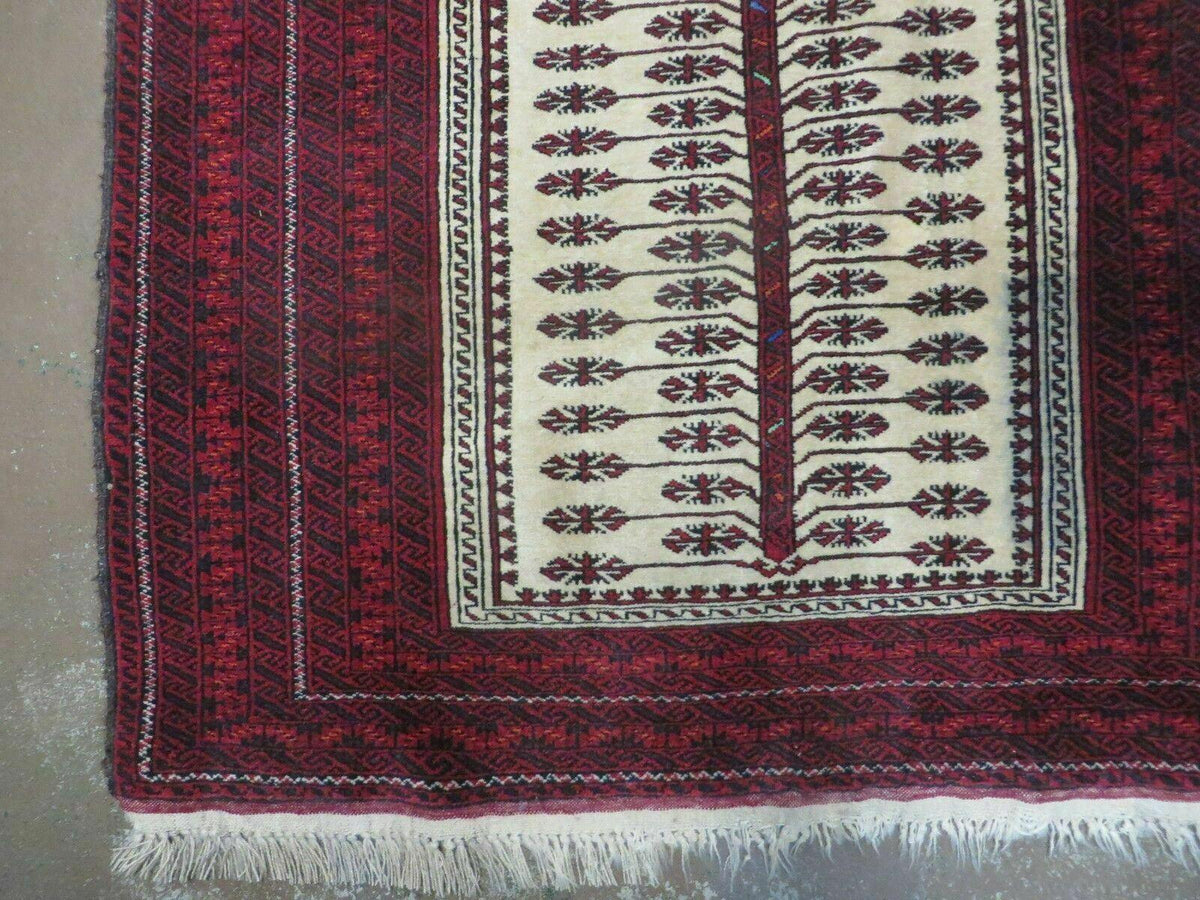3' X 5' Antique Handmade Turkoman Balouchi Prayer Wool Rug Khamesh - Jewel Rugs, view 8