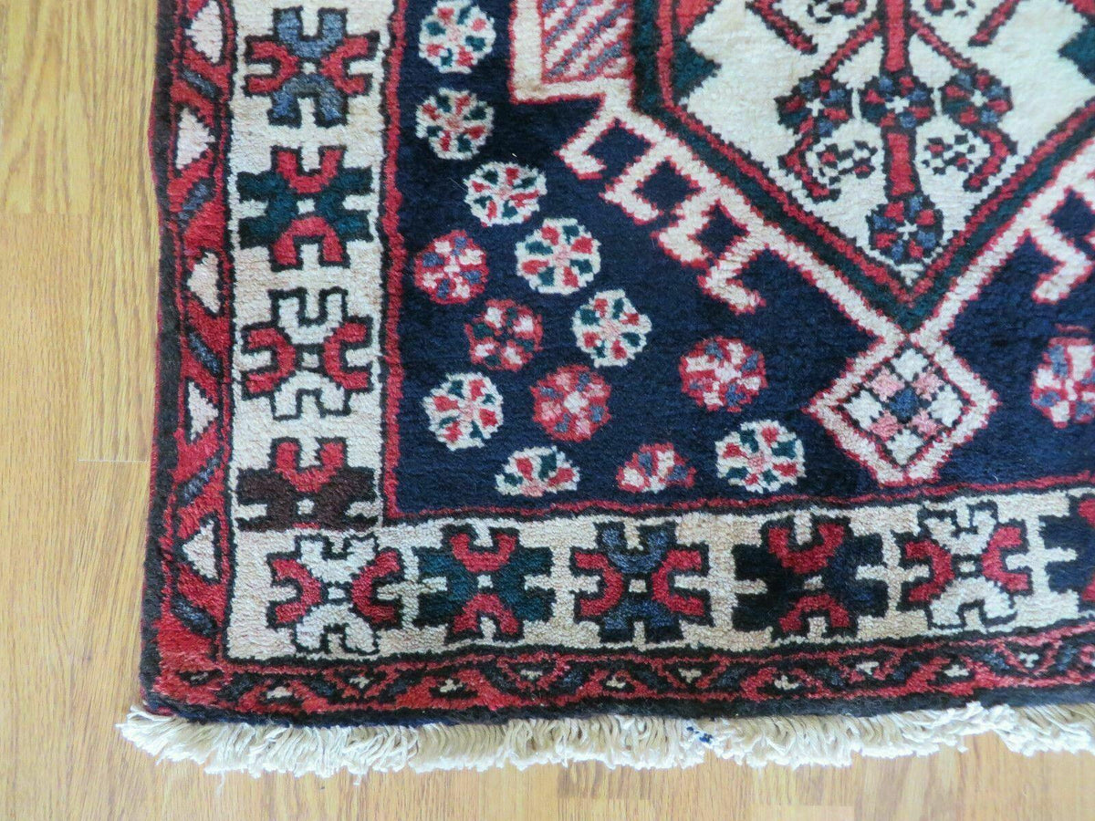 Persian Runner Rug 3.5 x 10.7, Karajeh Heriz Rug, Navy Blue, Geometric Medallions - Jewel Rugs, view 11