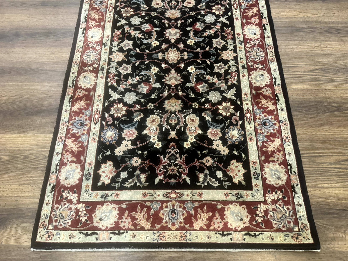 Black Sino Persian Rug 3x5, Wool with Silk Highlights, Floral, Fine 170 KPSI - Jewel Rugs, view 5