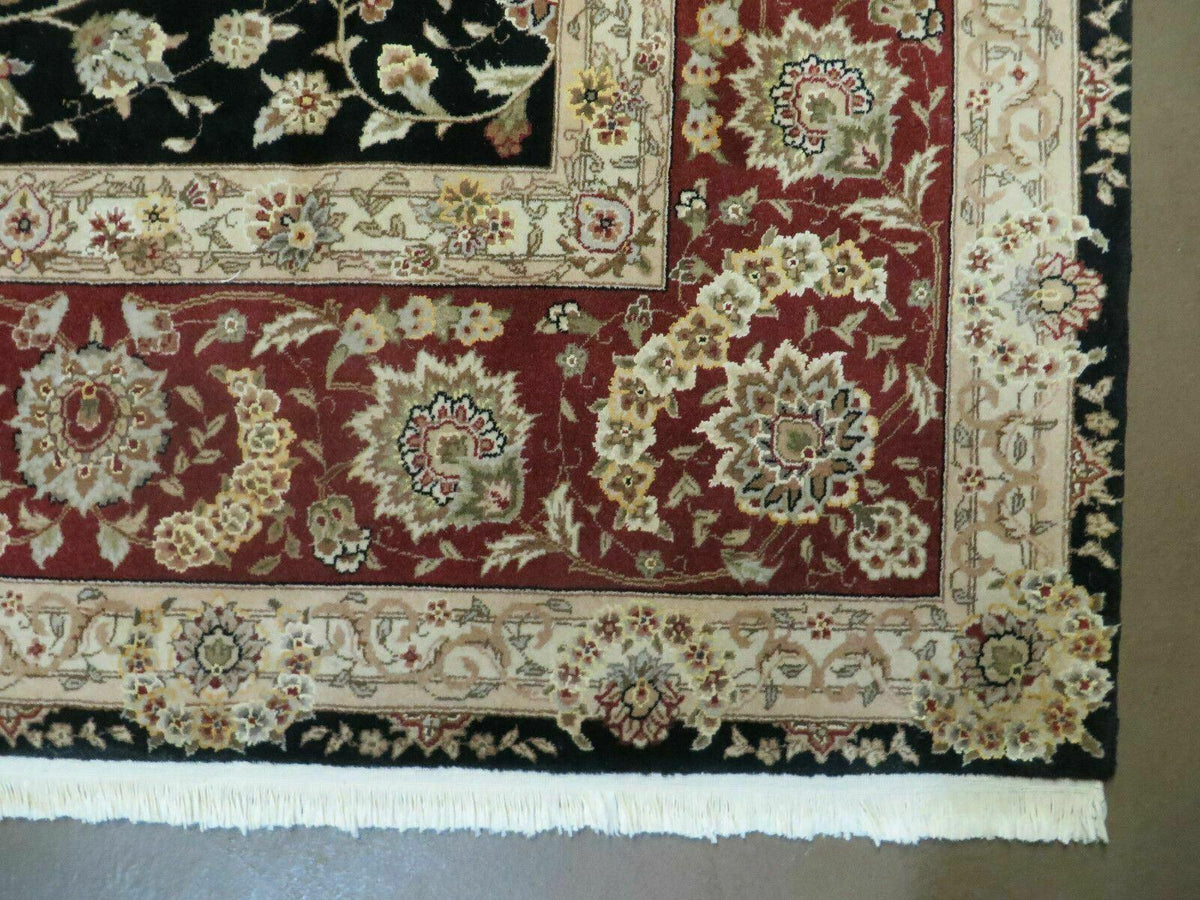 9' X 12' Vintage Handmade Fine Chinese Oriental Floral Wool Rug Silk Black - Jewel Rugs, view 9