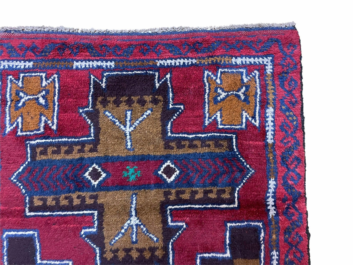 2' 10" X 4' 9" Vintage Handmade Tribal Wool Rug Balouchi Rug Afghan Rug Red Blue - Jewel Rugs, view 8