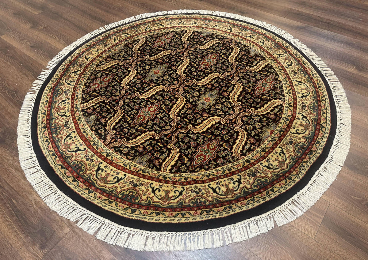 Round Indo Persian Rug 6x6, Indian Bidjar Rug, Navy Blue and Beige - Jewel Rugs, view 2