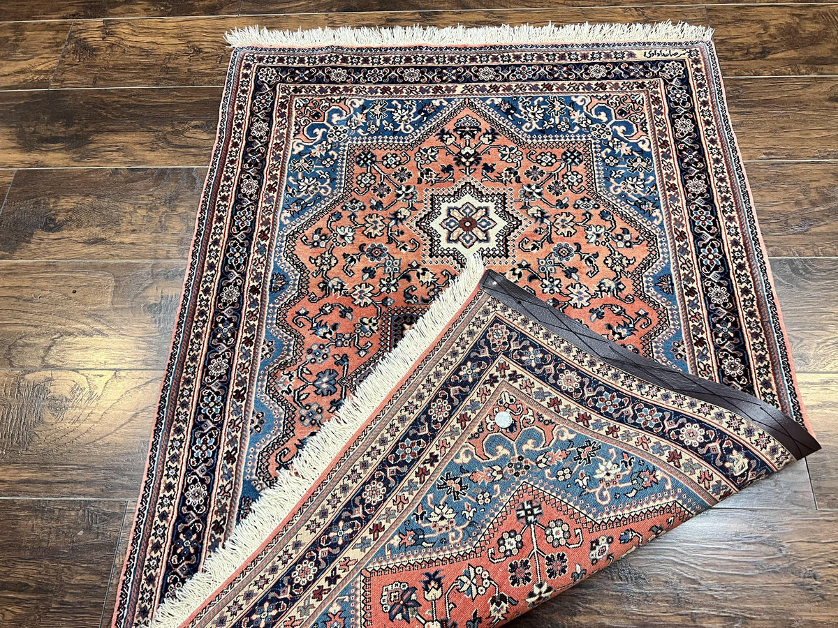 Persian Shiraz Rug 3x5, Geometric Tribal Rug, Wool Hand Knotted Vintage Carpet, Light Red & Blue, Signed by Masterweaver - Jewel Rugs, view 11