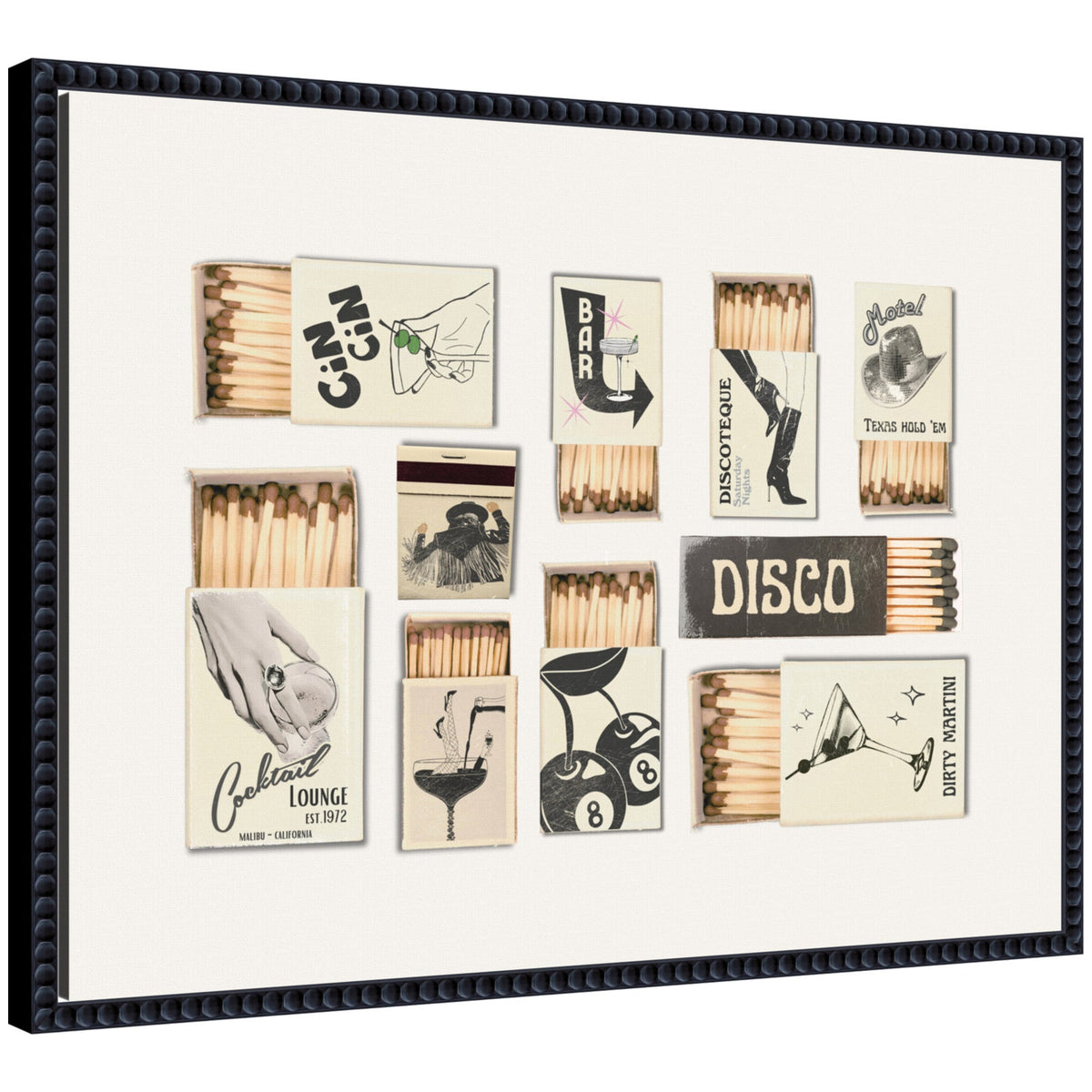 Vintage Matchboxes Neutral Black and Beige by Honey Island Studio Framed Canvas Wall Art Print