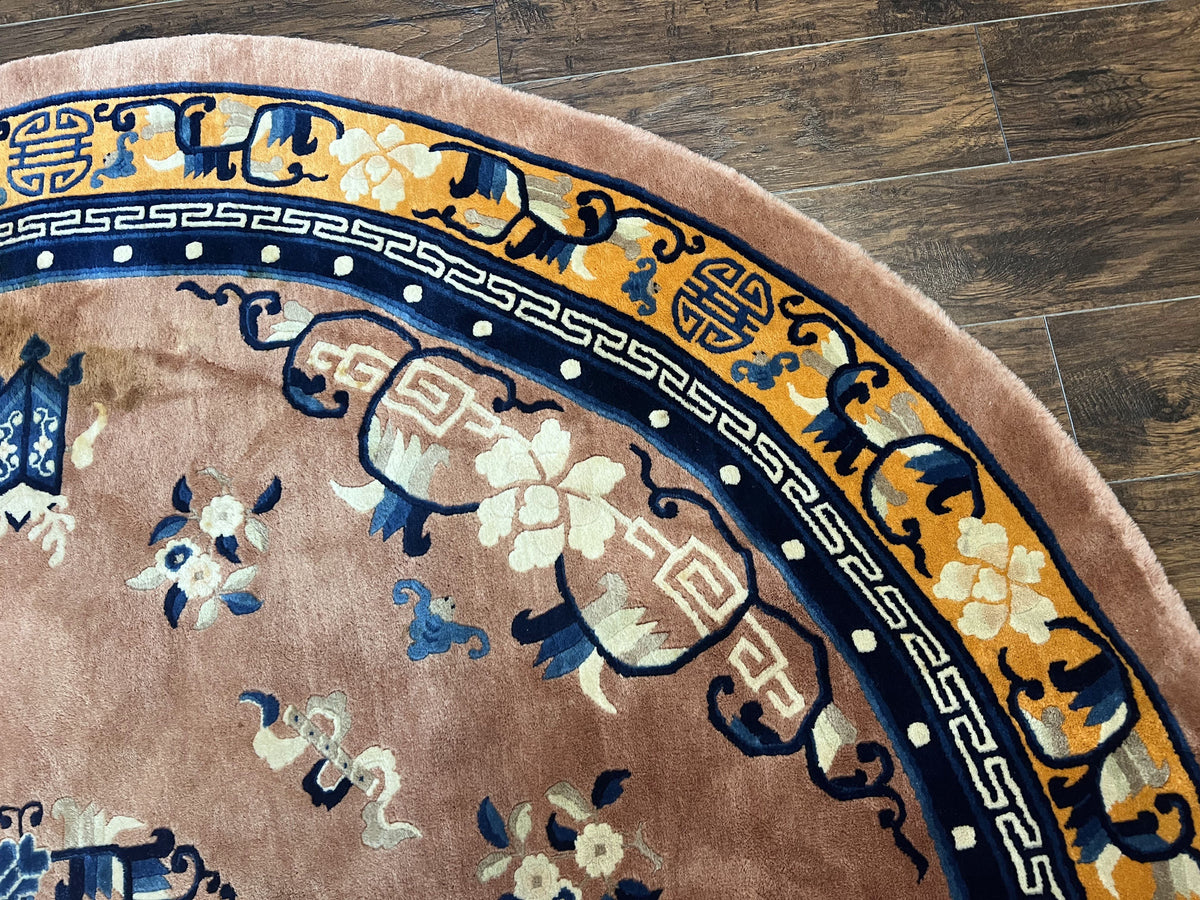 Antique Round Chinese Wool Rug 8x8, Chinese Peking Carpet, Asian Oriental Carpet 8 x 8 ft, Chinese Art Deco Rug, Nichols Rug - Jewel Rugs, view 7
