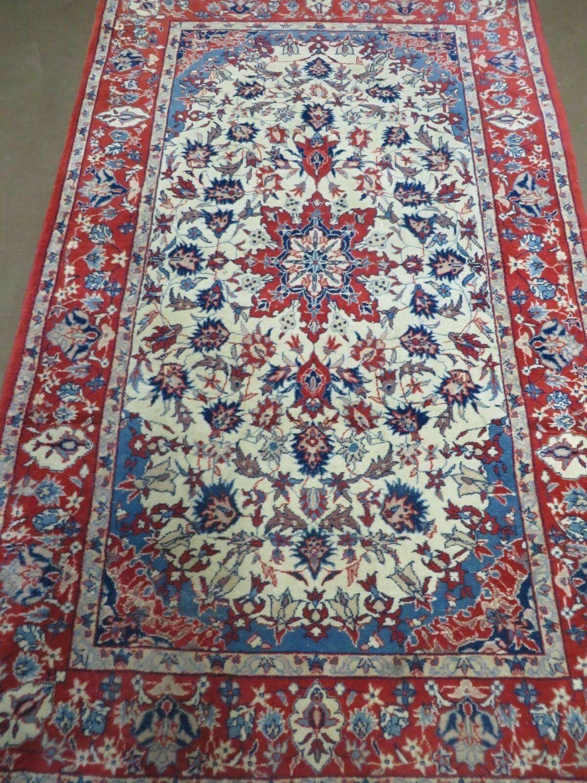 3' X 5' Vintage Handmade Authentic Oriental Floral Medallion Fine Wool Rug Beige Red and Blue Top Quality Veg Dyes - Jewel Rugs, view 11