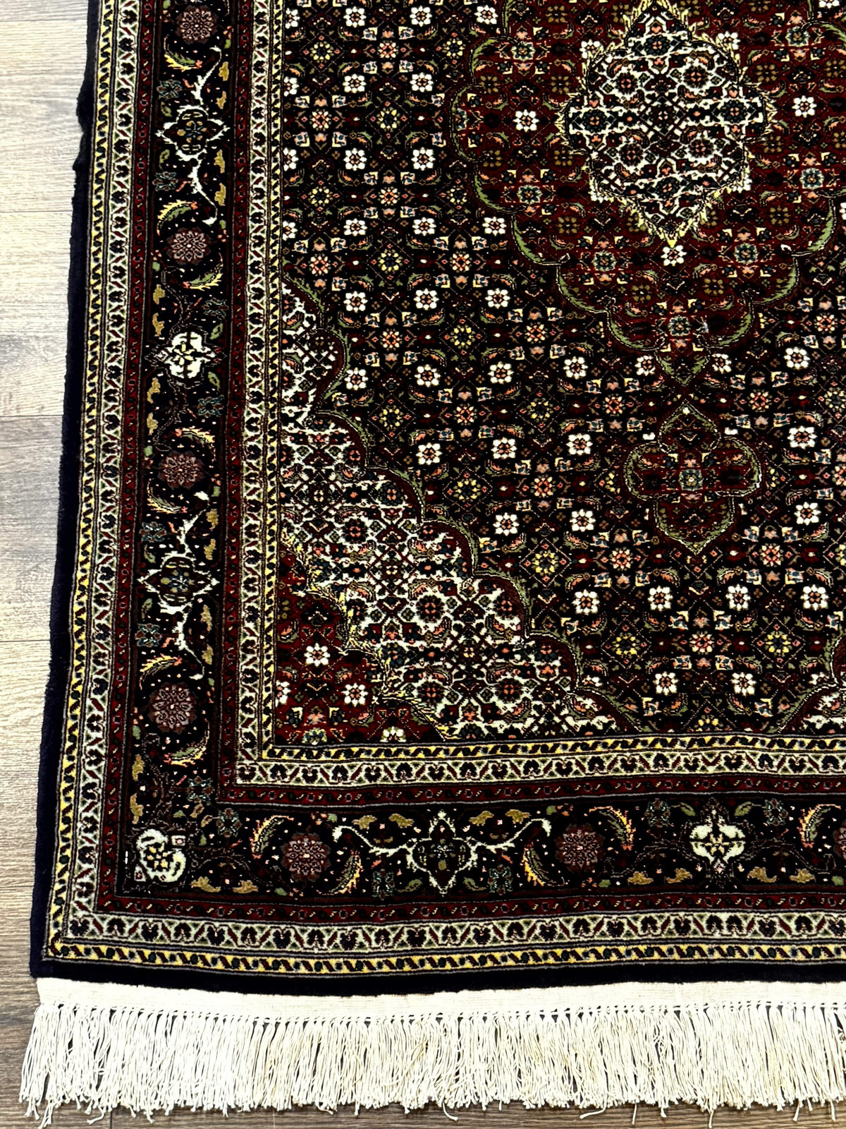 Persian Tabriz Rug 3x5, Wool on Silk Foundation, Very Fine 550 KPSI, Dark Navy Blue - Jewel Rugs, view 8