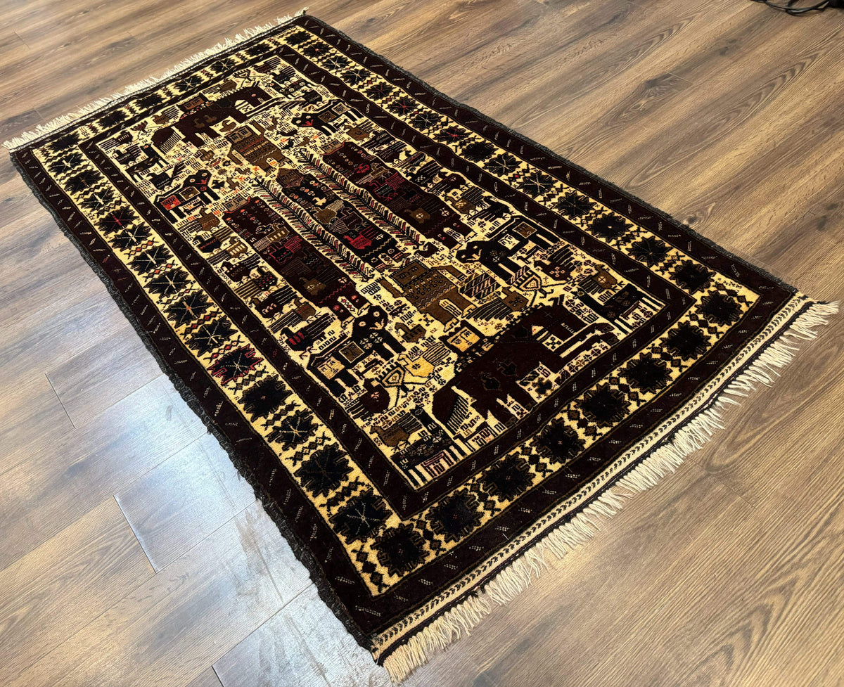 Persian Baluch Tribal Rug 4x6, Human and Bird Pictorials, Vintage, Wool, Collectible - Jewel Rugs, view 13