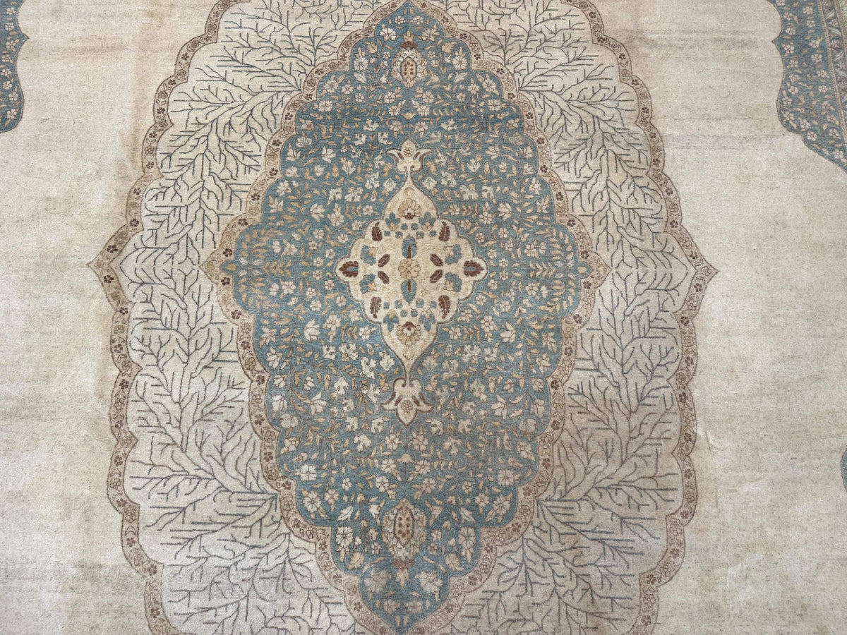 Palace Size Pak Persian Rug 12x18, Haji Jalili Design, Pakistani Carpet, Oat and Light Blue, Fine 260 KPSI - Jewel Rugs, view 5