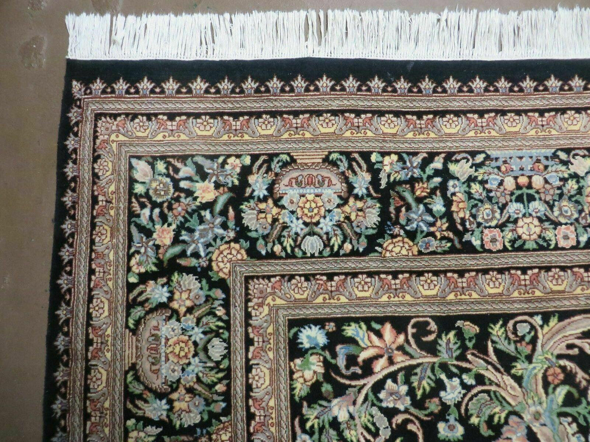 8' X 10' Vintage Handmade Pakistani Floral Wool Rug Black Nice - Jewel Rugs, view 6