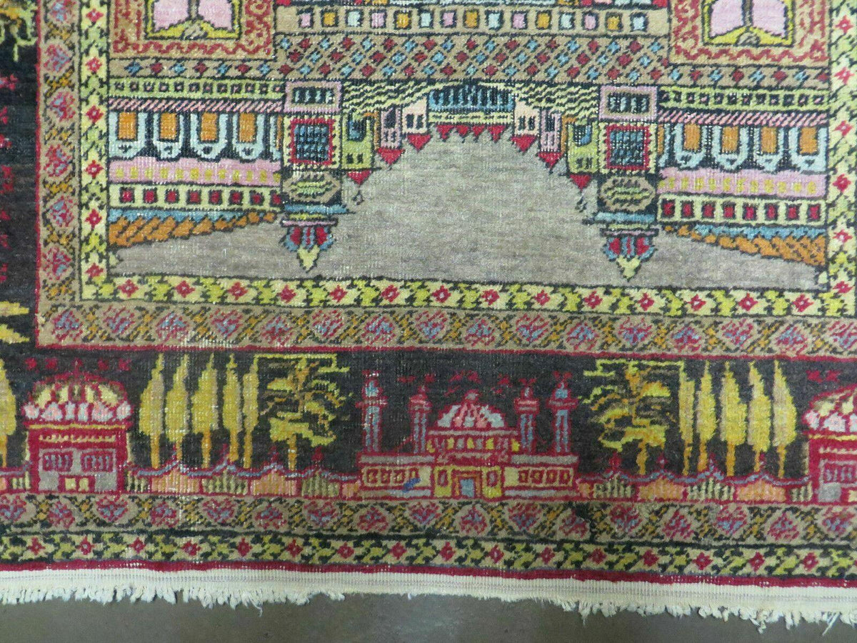 4' X 6' Antique 1920s Handmade Turkish Mehrab Design Wool Rug Lantern Beautiful - Jewel Rugs, view 5