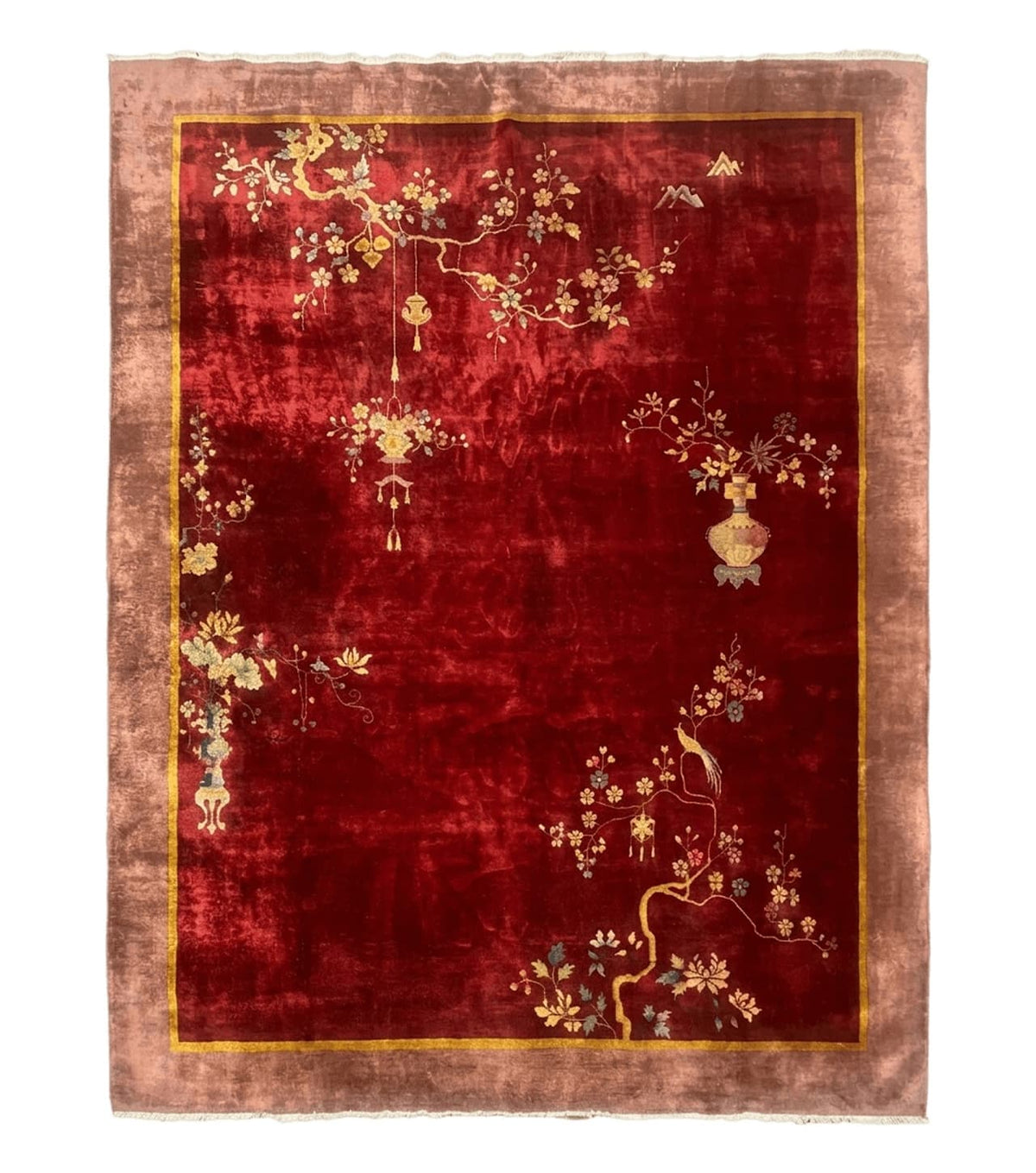Red Chinese Art Deco Rug 9x11, Simple Design, Wool Chinese Area Rug, Antique - Jewel Rugs