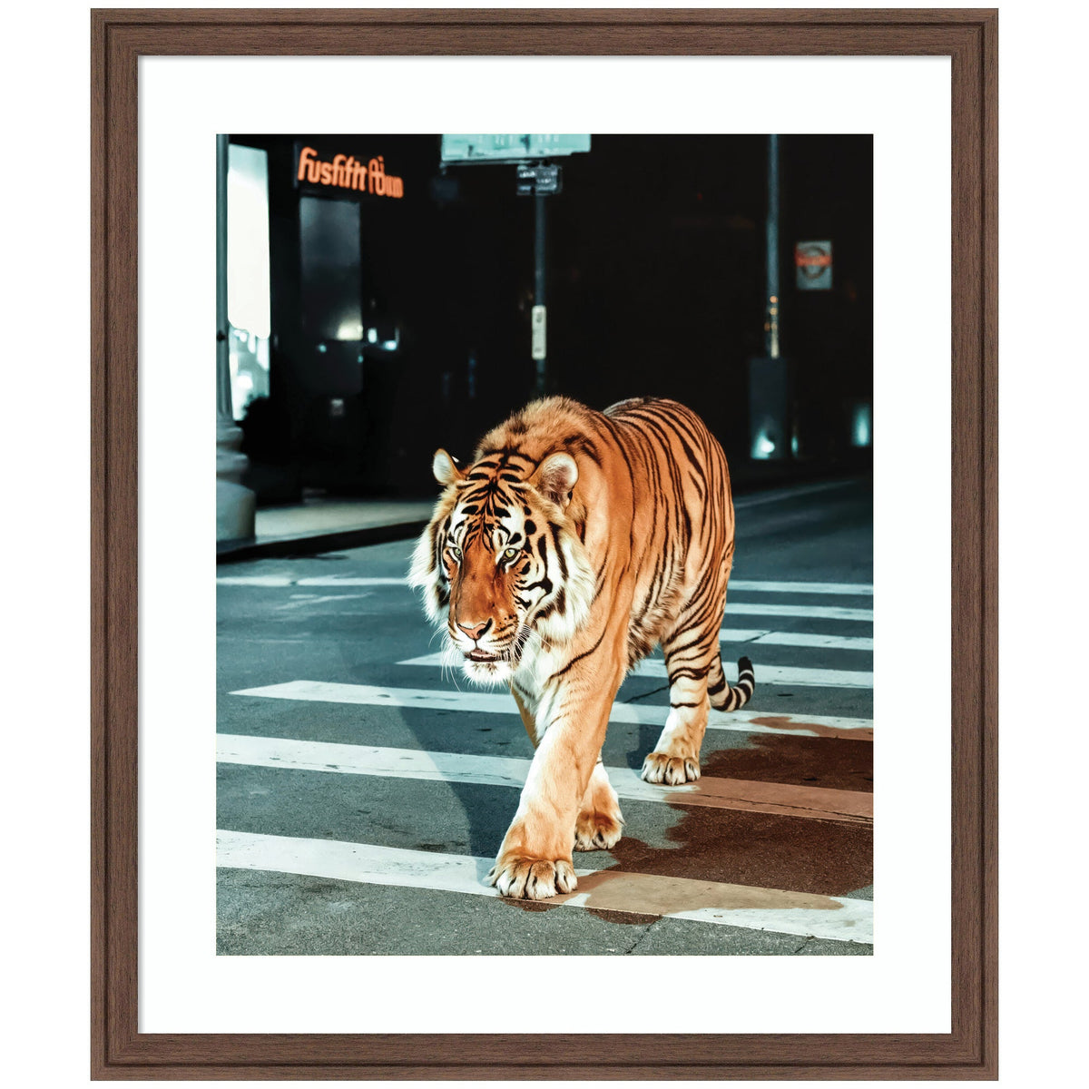 Framed Art Tiger in the City at Night 2 by Michael Schauer