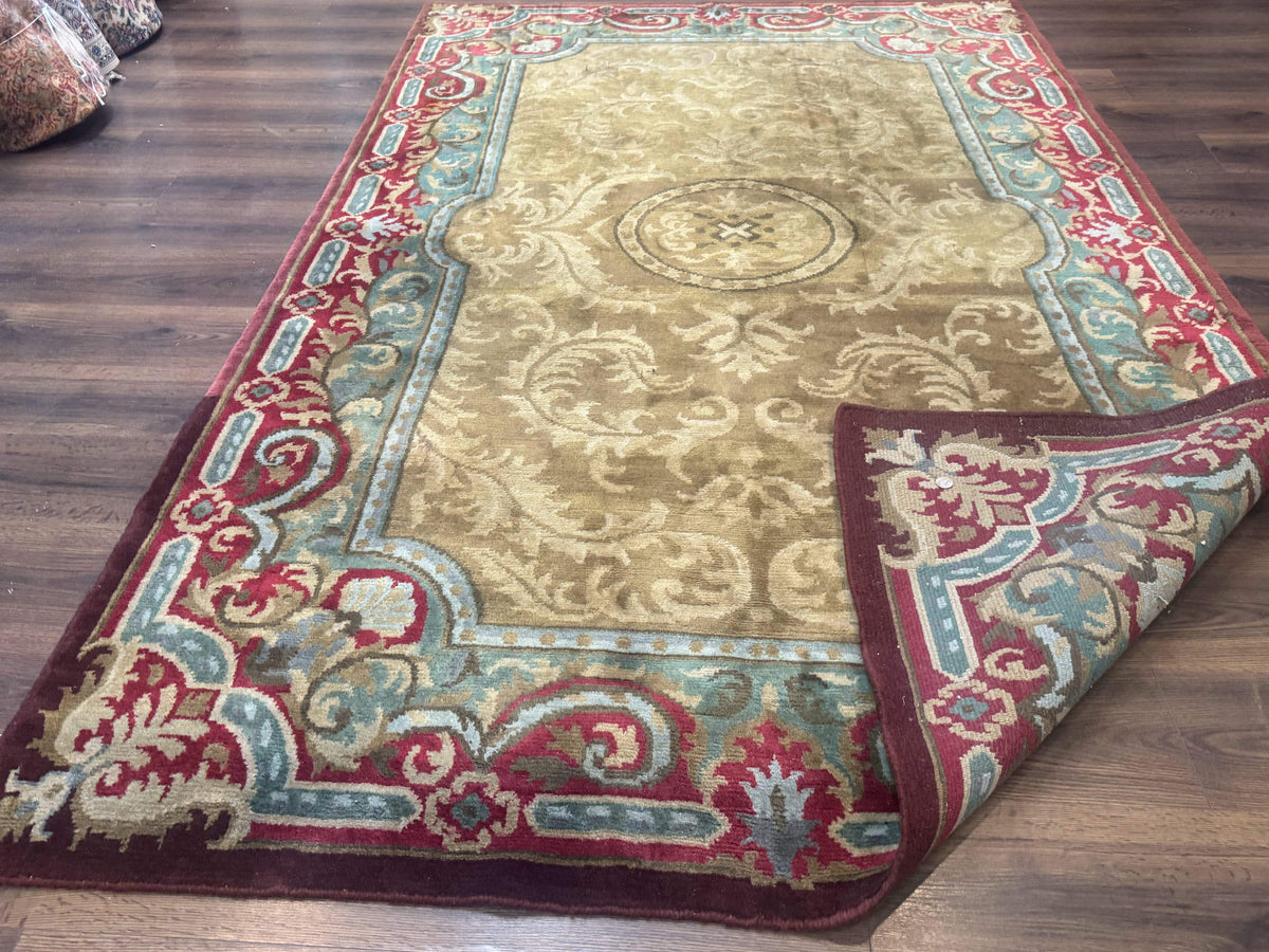 Tibetan Aubusson Rug 6x9, Gold-Beige, Soft Wool Pile, Handmade - Jewel Rugs, view 12