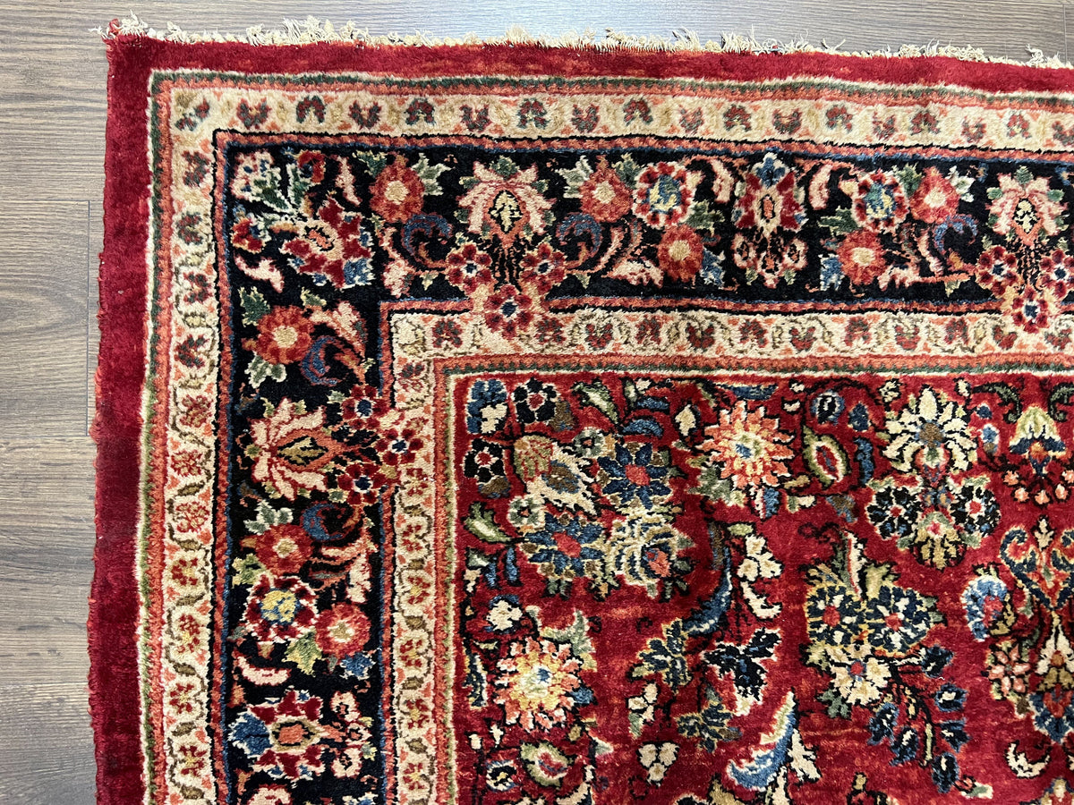 Persian Sarouk Rug 5x6, Hand Knotted Antique 1920s Sarouk, Red Navy Blue - Jewel Rugs, view 6