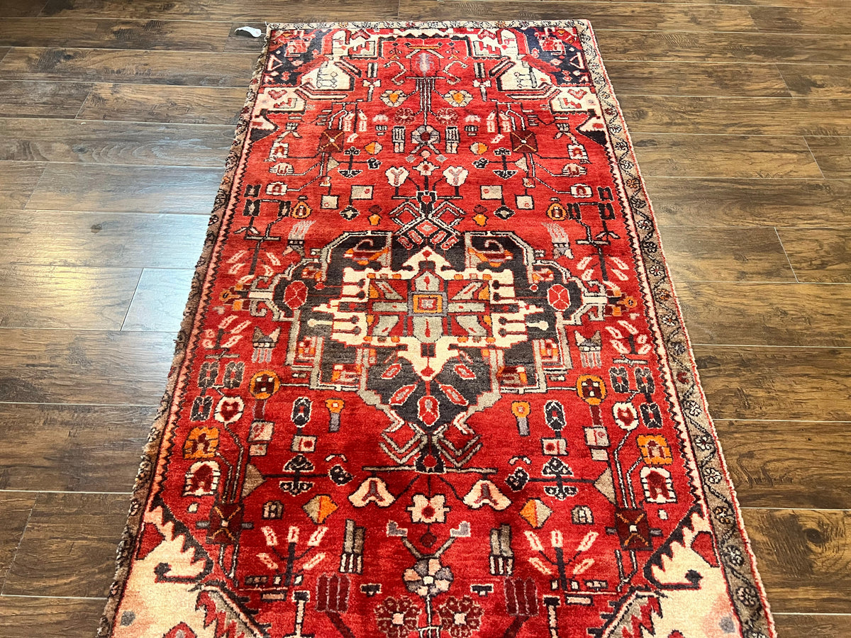 Antique Persian Tribal Rug 4 x 8, Geometric Medallion, Boho Rug, Wool Handmade Rug, Red 4x8 Rug, Persian Hamadan Rug - Jewel Rugs, view 3