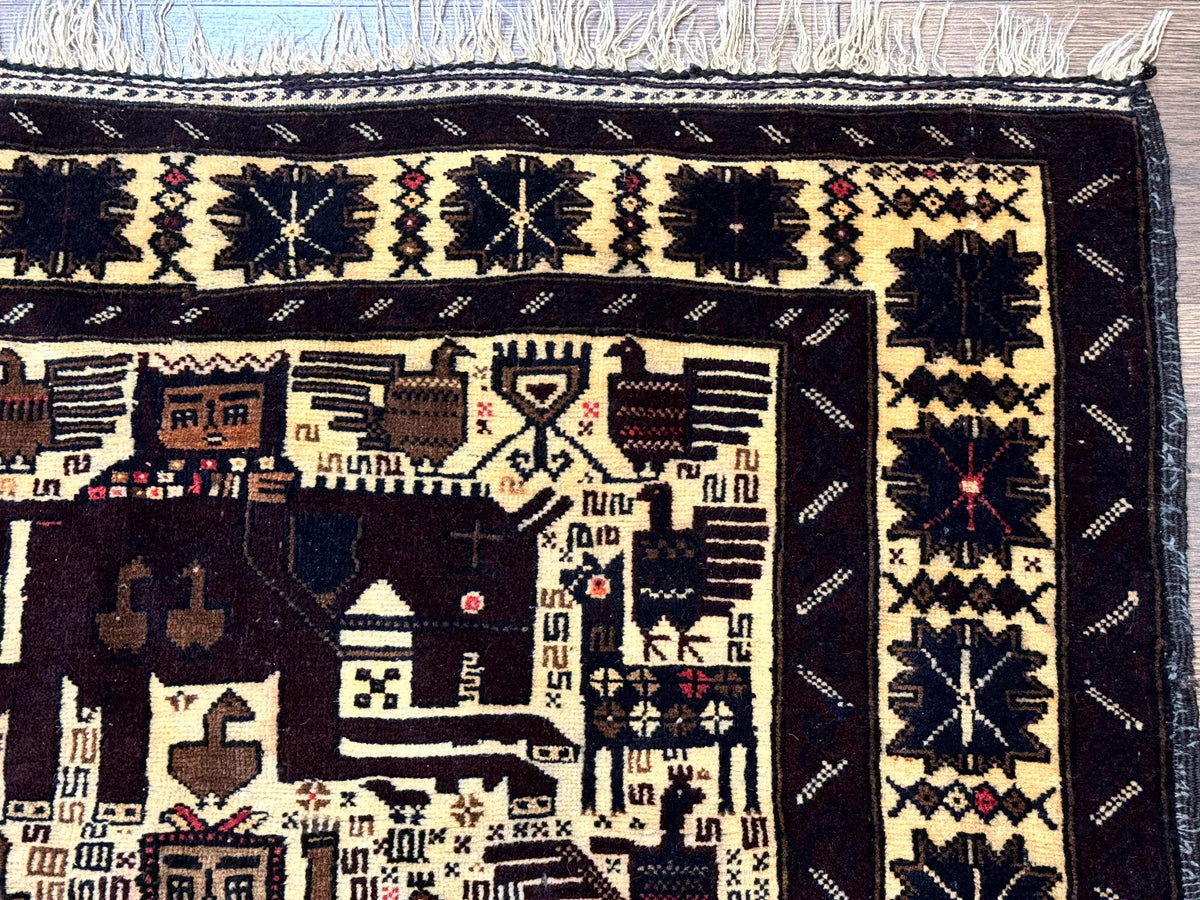 Persian Baluch Tribal Rug 4x6, Human and Bird Pictorials, Vintage, Wool, Collectible - Jewel Rugs, view 8