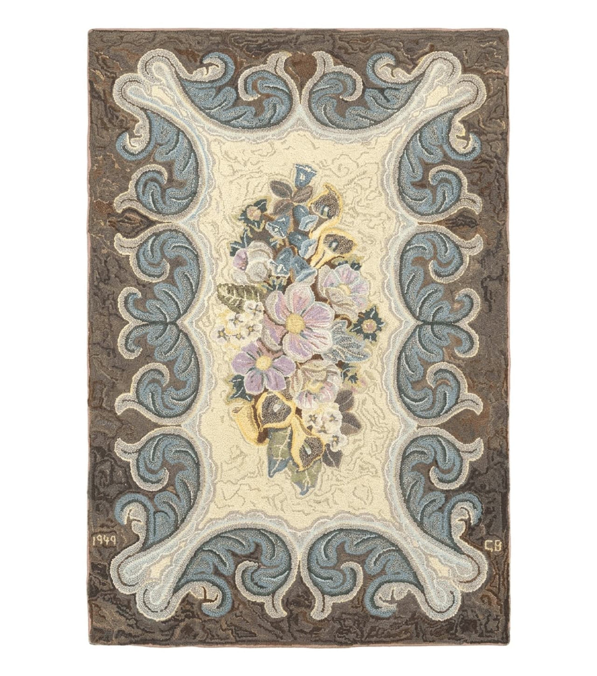Antique American Hooked Rug 3 x 4.6, Vintage, Floral - Jewel Rugs