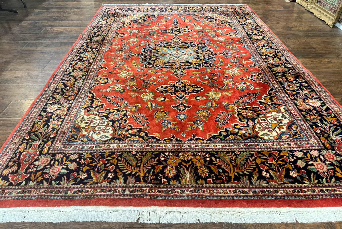 Indo Persian Rug 7x10, Vintage Handmade Wool Carpet, Floral Medallion Traditional Rug, Red and Midnight Blue - Jewel Rugs, view 2