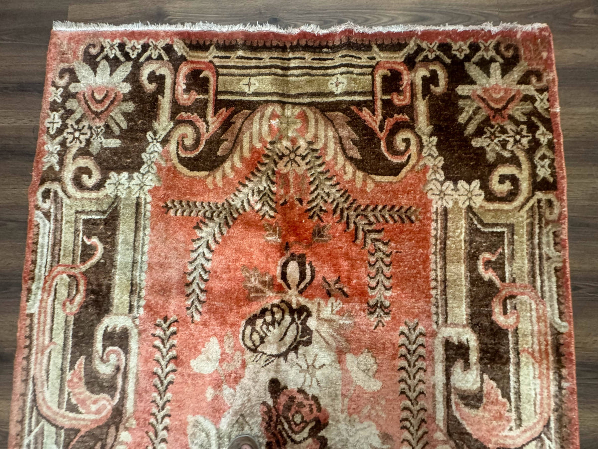Khotan Rug 5x9, Terracotta and Brown, Floral, Chinese Wool Carpet, Antique Rug - Jewel Rugs, view 4