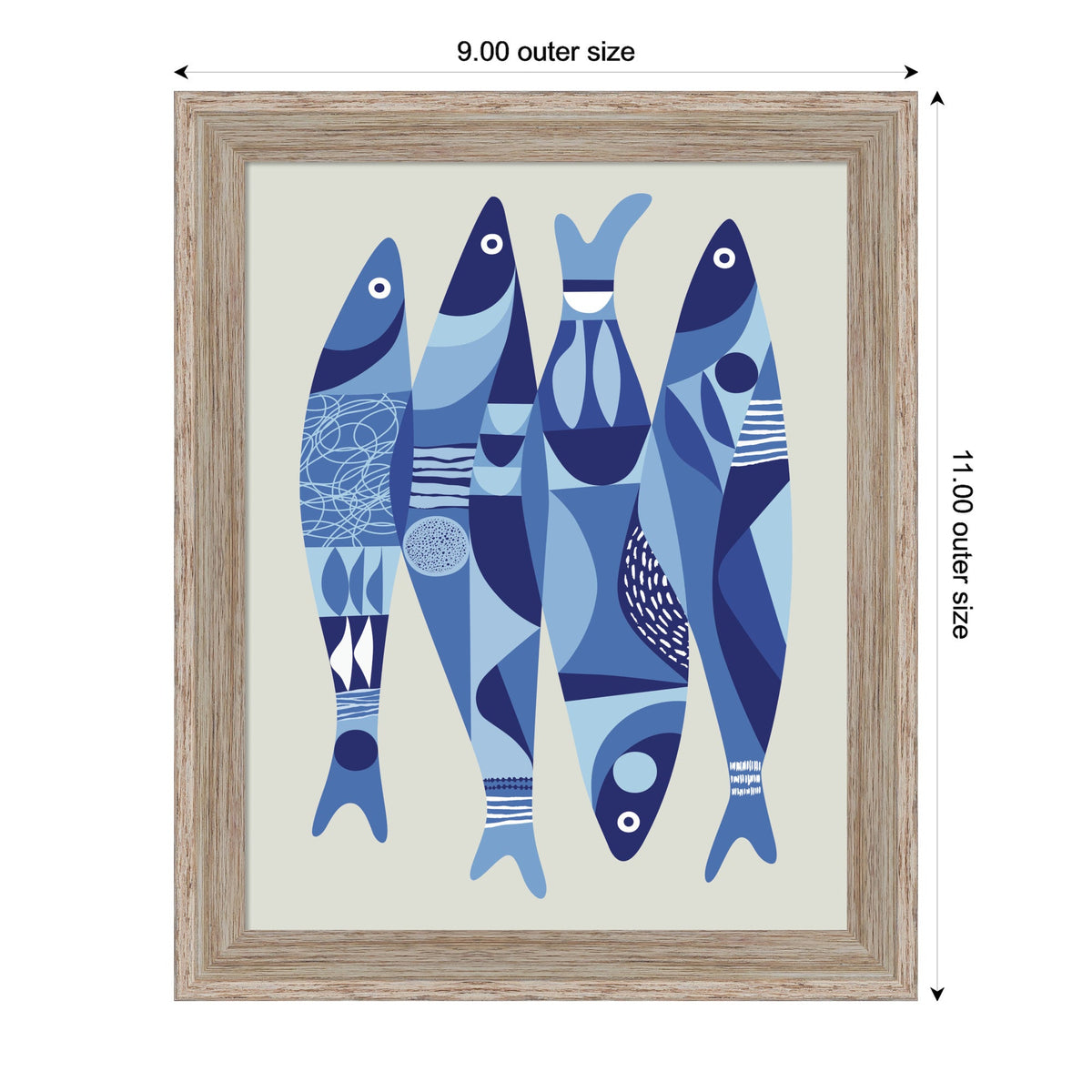 Modern Coastal Sardines Blue by Rachel Lee 3 Birdies Studio Framed Mounted Canvas Wall Art Print