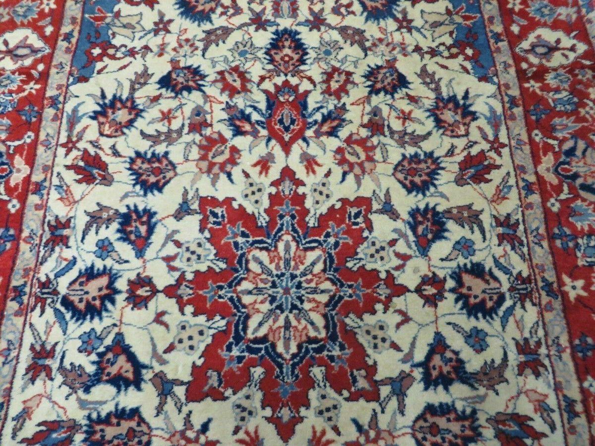3' X 5' Vintage Handmade Authentic Oriental Floral Medallion Fine Wool Rug Beige Red and Blue Top Quality Veg Dyes - Jewel Rugs, view 4