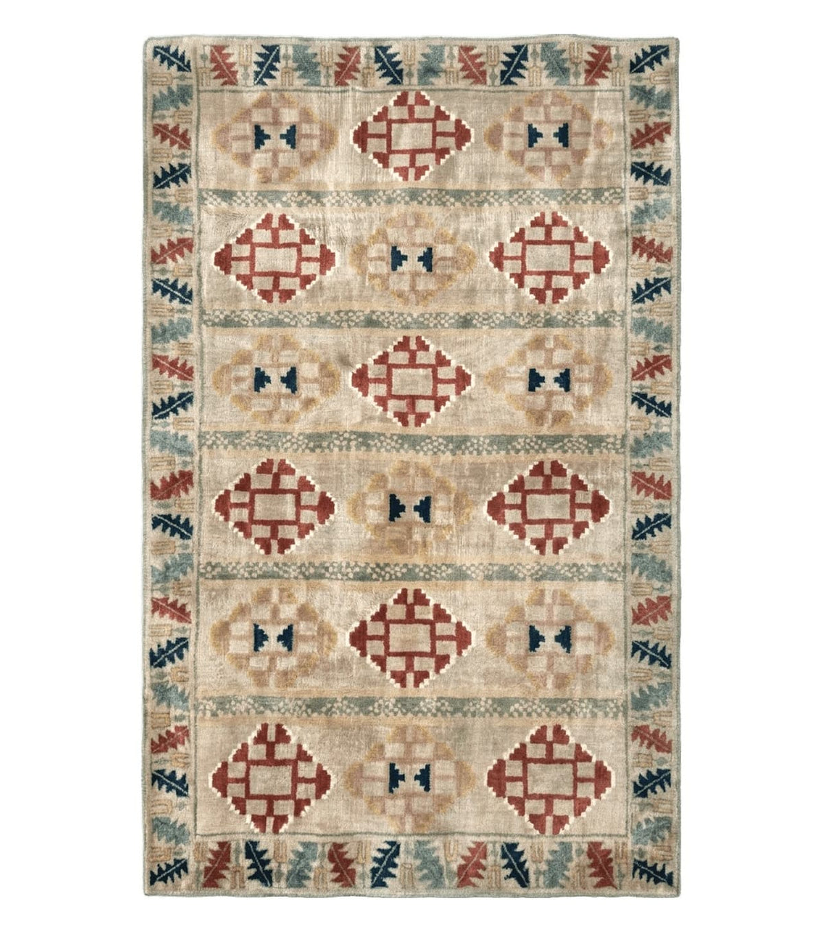 Geometric Design Area Rug 5x8, Beige and Rust Red - Jewel Rugs
