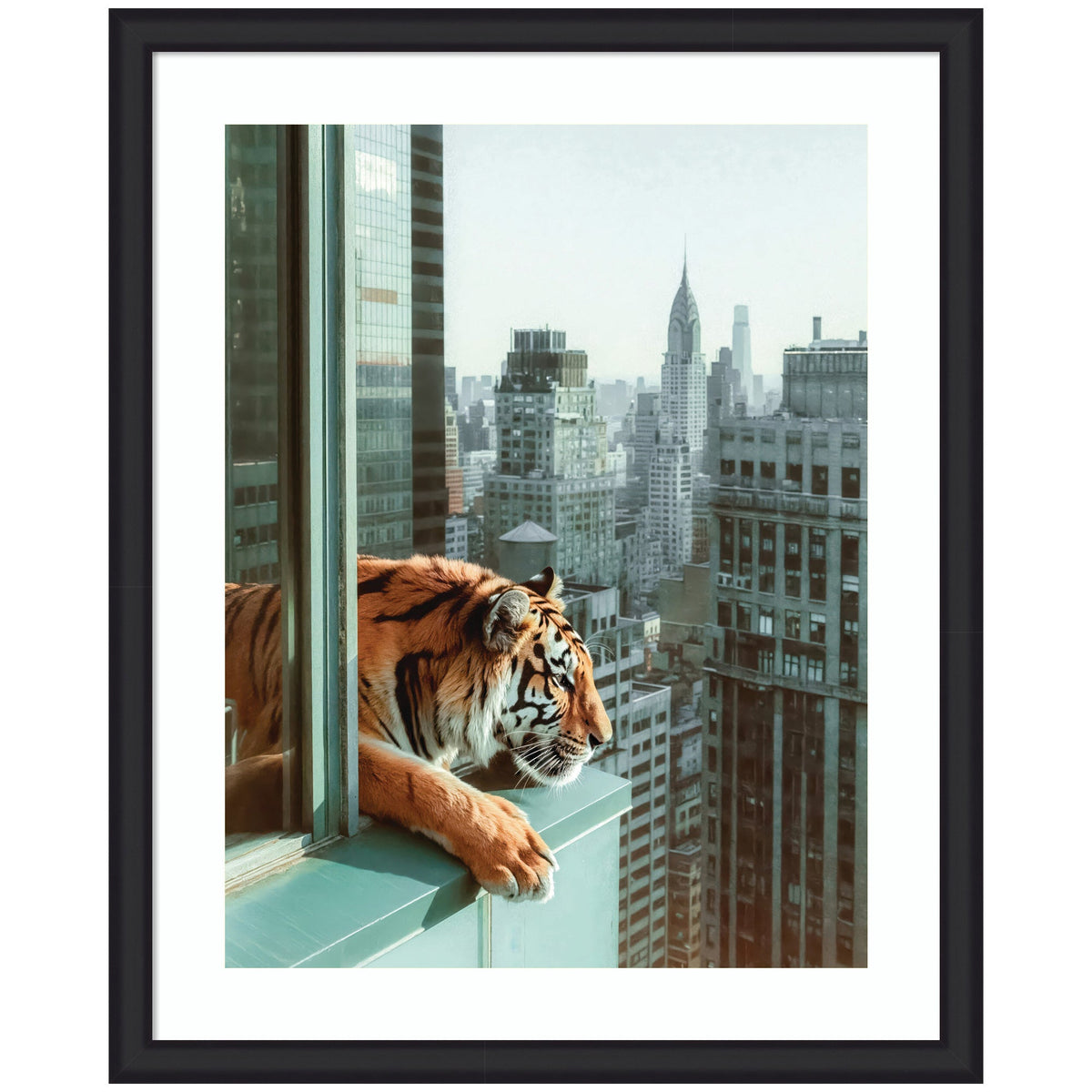 Framed Art Urban Tiger Overlooking Manhattan by Michael Schauer