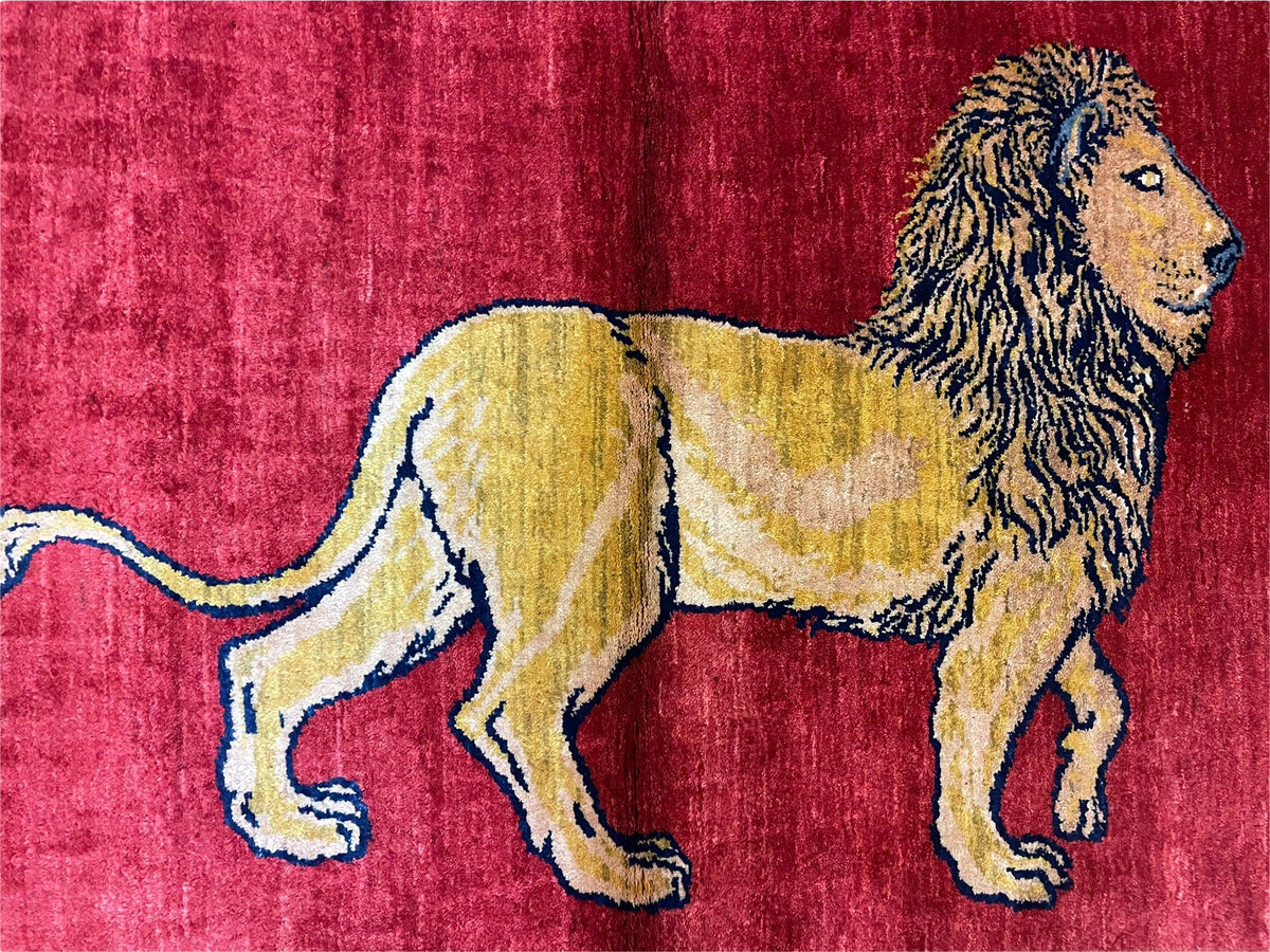 3 X 5 Handmade Hand-Knotted Rug Quality Wool Pictorial Lion Red Organic Dyes - Jewel Rugs, view 3