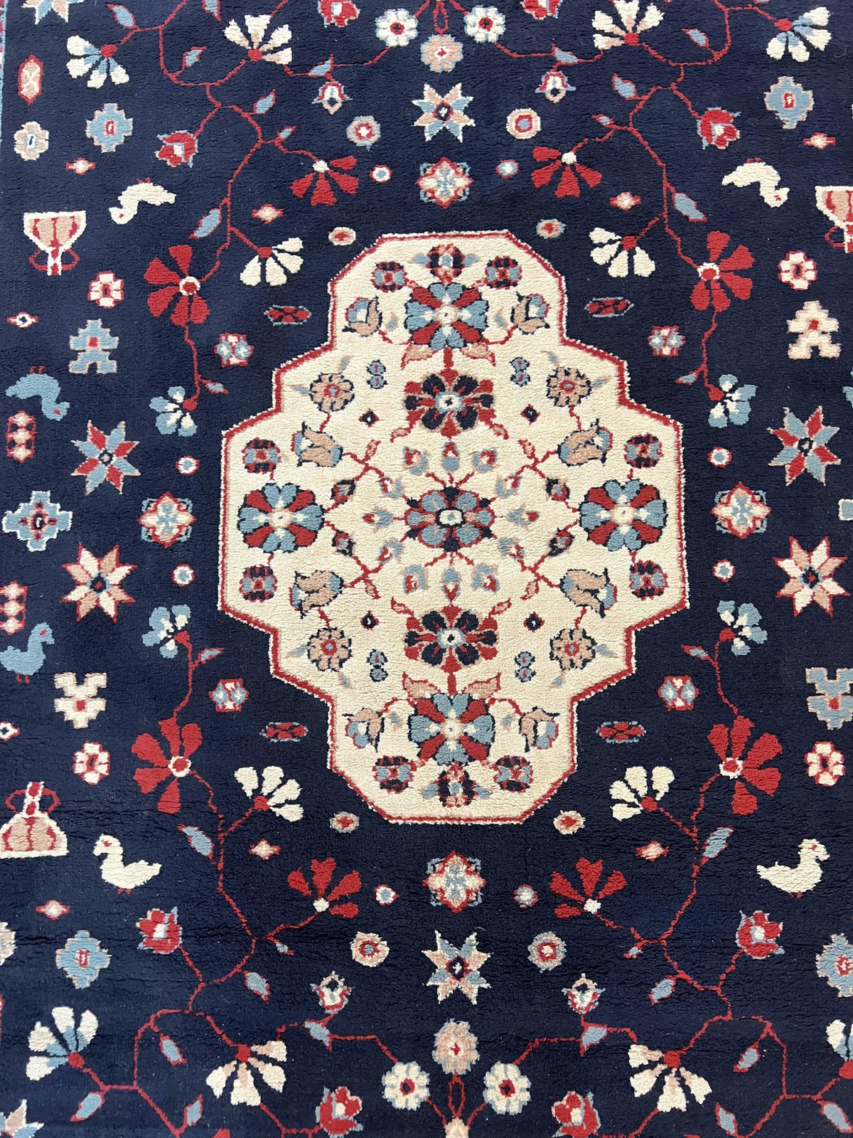 Belgium Power Loomed Rug 5.6 x 7, Navy Blue and Ivory, Heriz Pattern, Vintage Oriental Carpet - Jewel Rugs, view 5