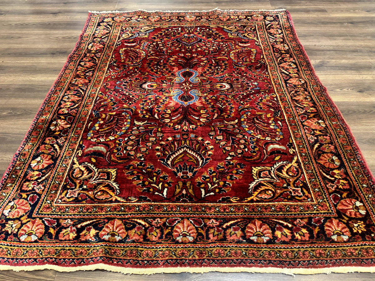 Persian Lilihan Rug 5x6, Red, Floral, Antique Persian Carpet - Jewel Rugs, view 2