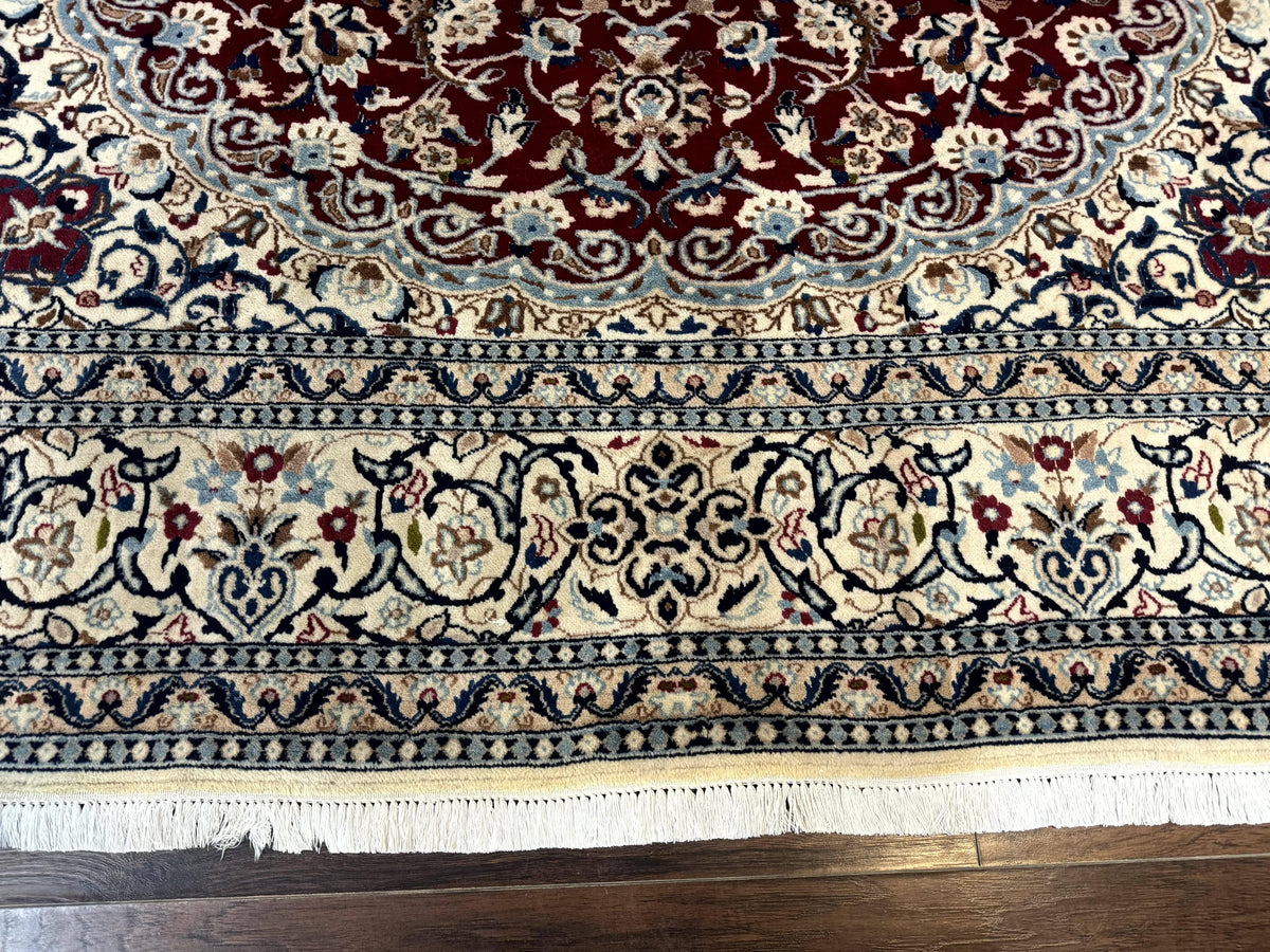 Persian Nain Rug 8x11, Wool and Silk Highlights, Burgundy & Ivory - Jewel Rugs, view 6