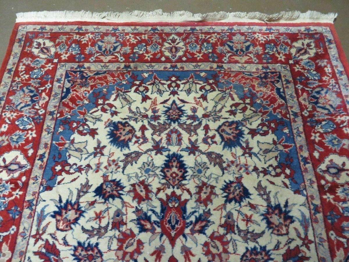 3' X 5' Vintage Handmade Authentic Oriental Floral Medallion Fine Wool Rug Beige Red and Blue Top Quality Veg Dyes - Jewel Rugs, view 3