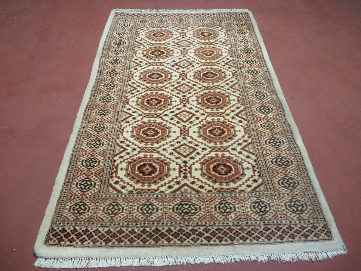 4' X 7' Vintage Handmade Pakistani Turkoman Bokhara Balouch Woven Wool Rug Ivory - Jewel Rugs, view 2