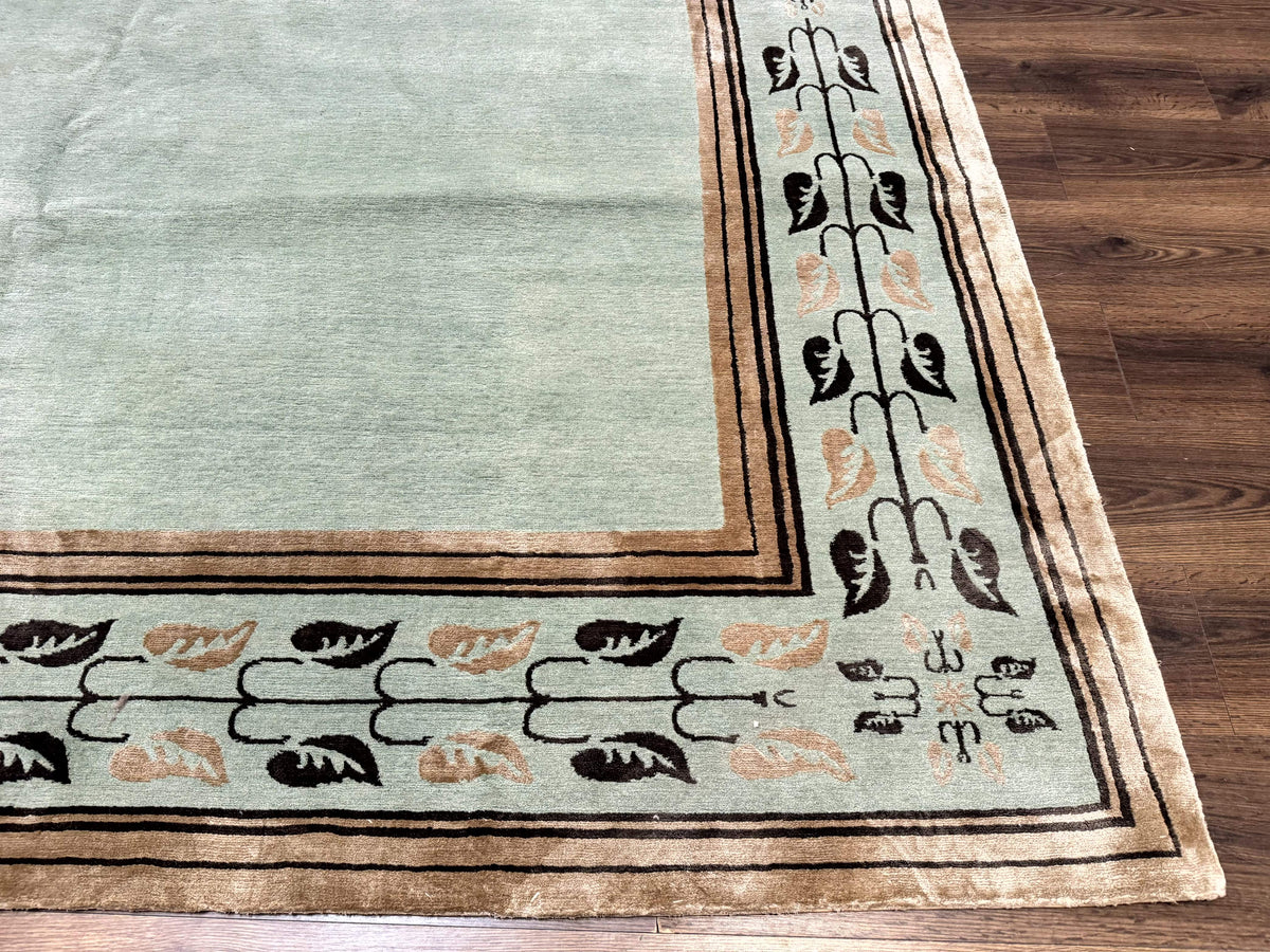 Palace Size Nepali Rug 9x18, Open Field, Light Mint Green, Wool Hand Knotted, Modern Contemporary - Jewel Rugs, view 10
