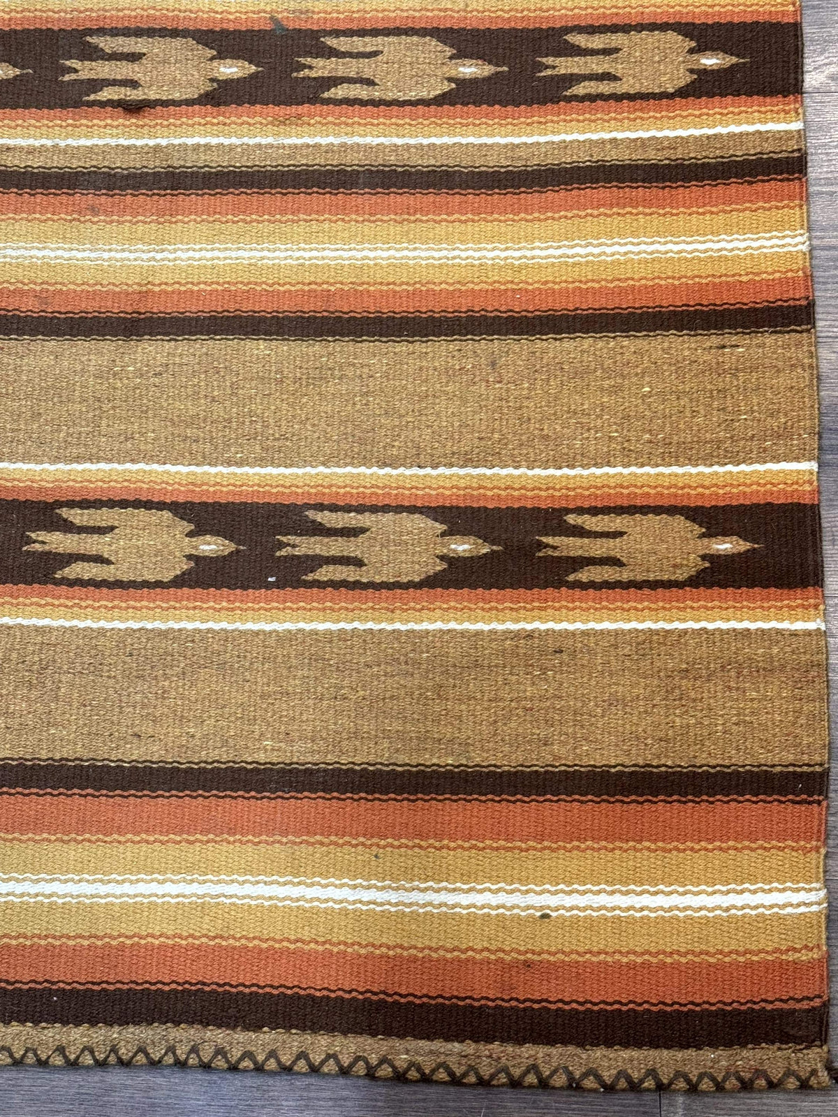 South American Rug Blanket 2.7 x 5.6, Wool, Handmade, Navajo Design, Orange Brown - Jewel Rugs, view 7