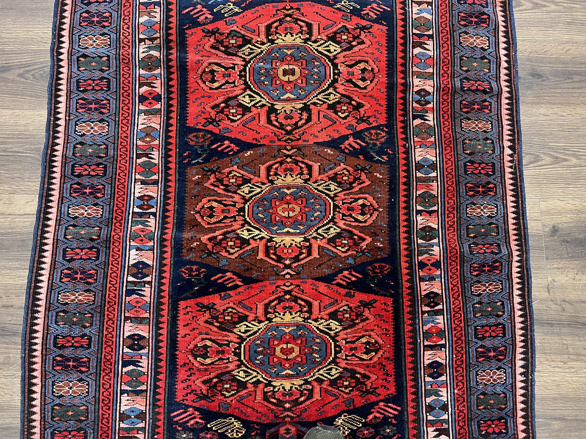 Antique Caucasian Seychour Rug 3.7 x 5.5, Collectible Oriental Carpet, Navy Blue and Red, Fine Kuba Rug, Vintage Rug, Wool Hand Knotted Rug - Jewel Rugs, view 5