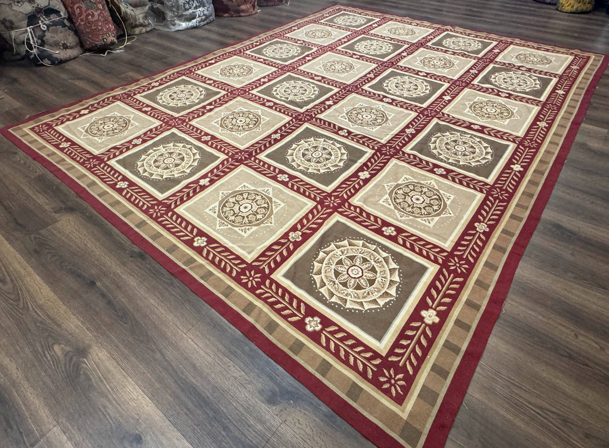 Needlepoint Rug 9x12, Panel Design, Burgundy Taupe, Elegant - Jewel Rugs, view 3