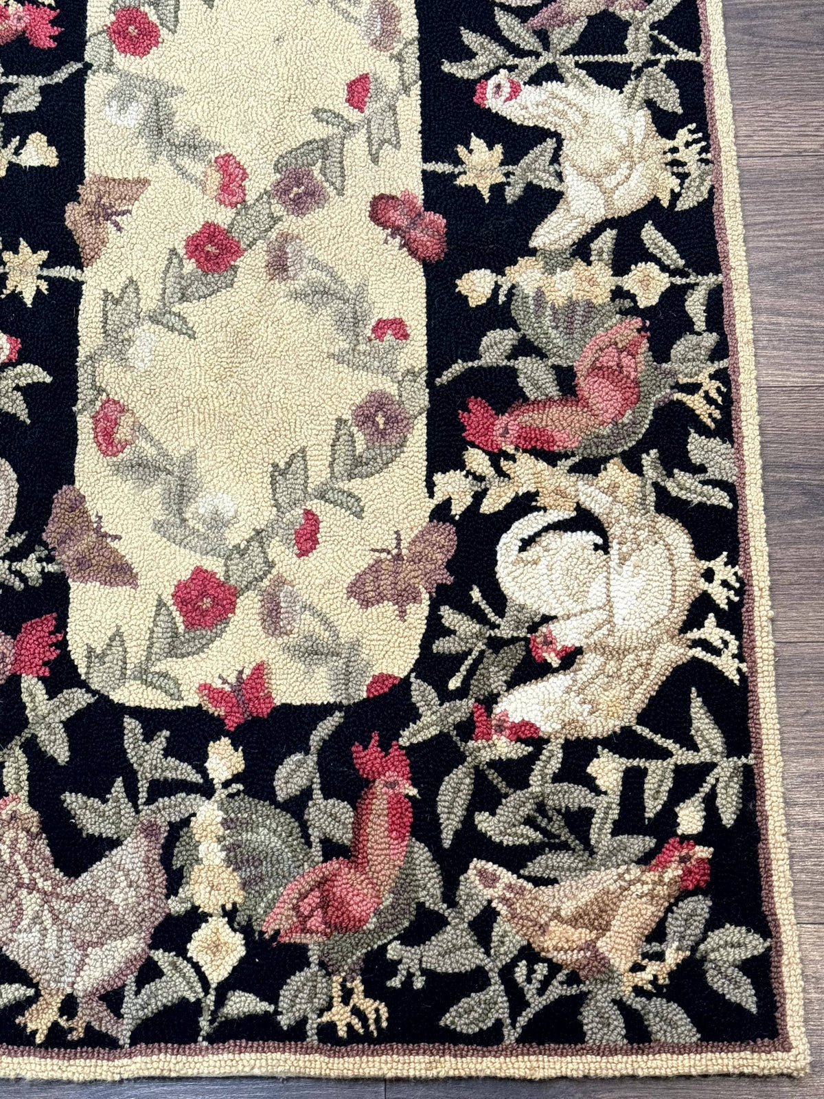 Small Vintage Hooked Rug, Roosters, Handmade, Wool - Jewel Rugs, view 10