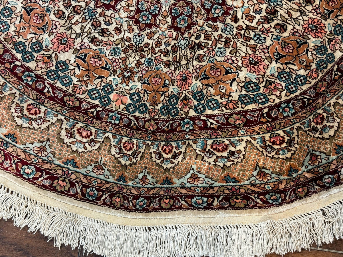 Round Silk Rug 3x3, Extremely Fine 580 KSPI, Sino Persian Round Handmade Carpet, Silk on Silk - Jewel Rugs, view 6