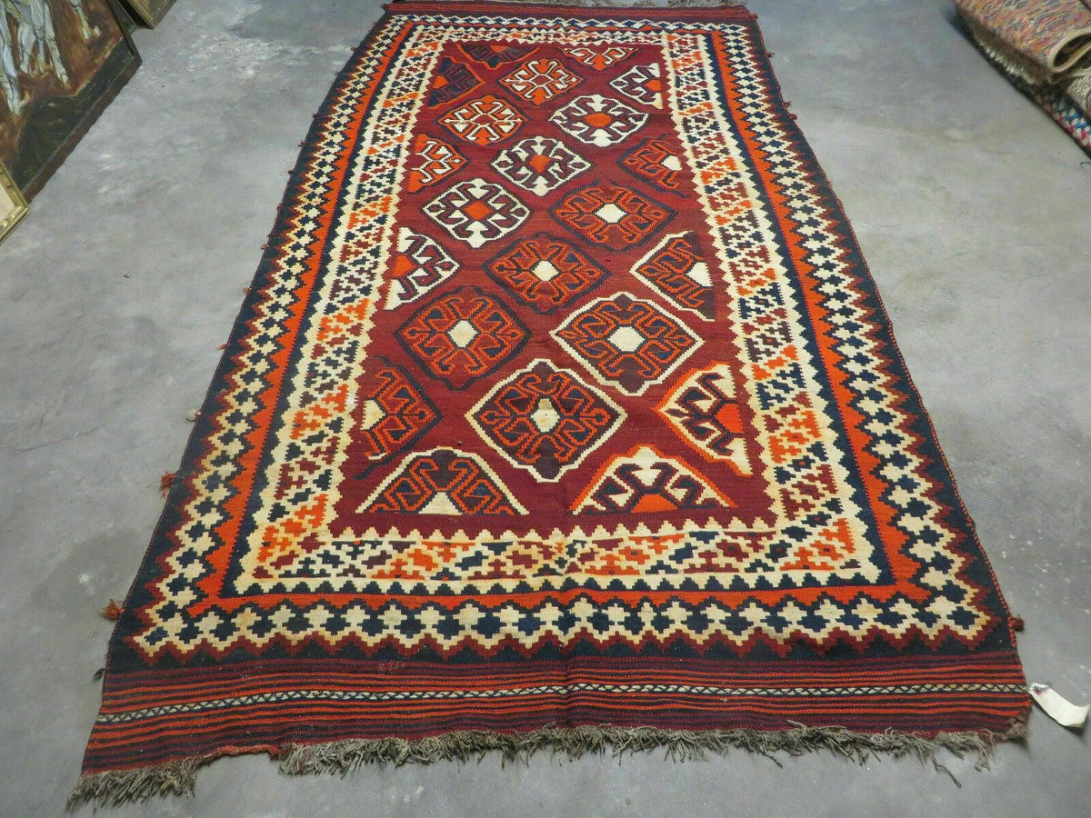 5' X 10' Antique Turkish Kilim Handmade Flat Weave Wool Rug Red Colorful Veg Dye Bohemian Boho Chic Tribal Style And Design - Jewel Rugs, view 2