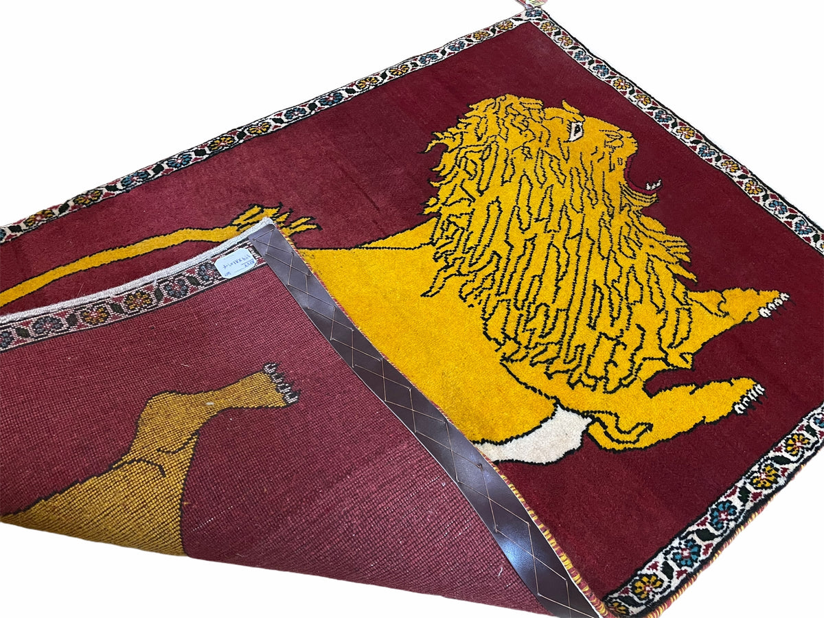 Persian Gabbeh Rug 3x4, Lion Pictorial, Red - Jewel Rugs, view 8
