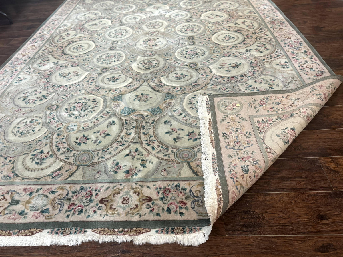 Pak Persian Rug 9x12, Wool with Silk Highlights, European Design, Floral, Green - Jewel Rugs, view 12