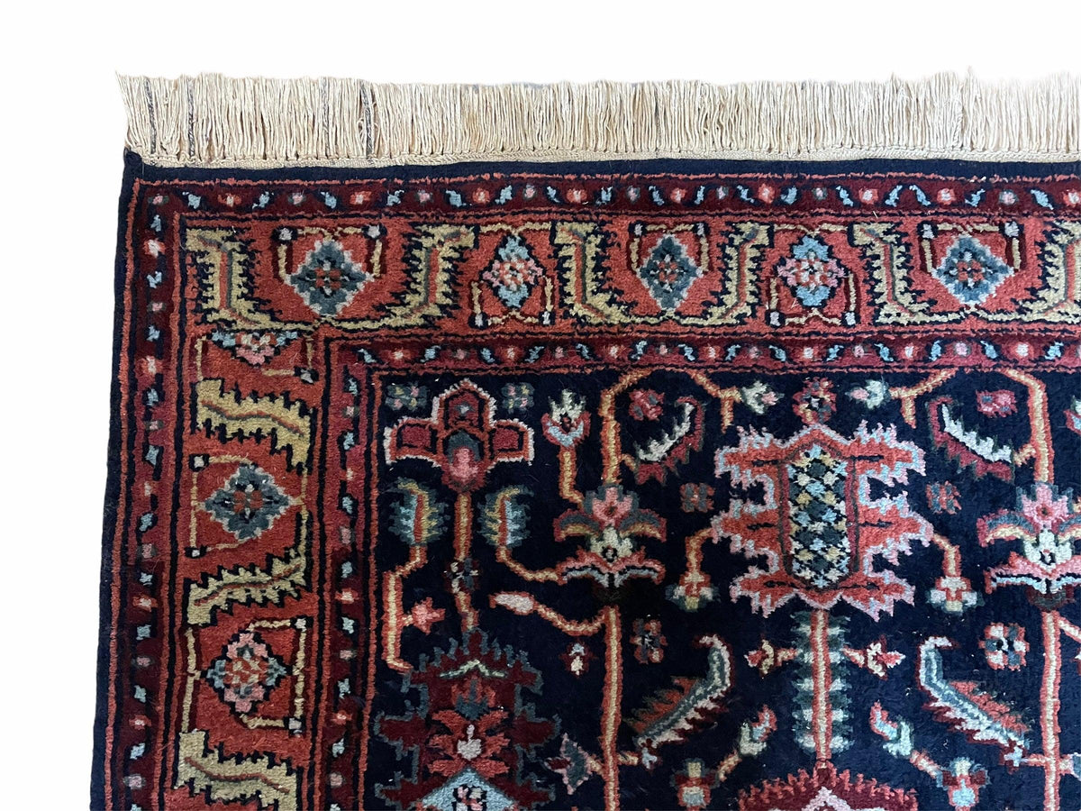 4x6 Vintage Handmade Wool Geometric Rug Organic Dyes Blue Red Hand-Knotted Rug - Jewel Rugs, view 7